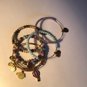 Alex and Ani pufferfish and hot air balloon bracelet set